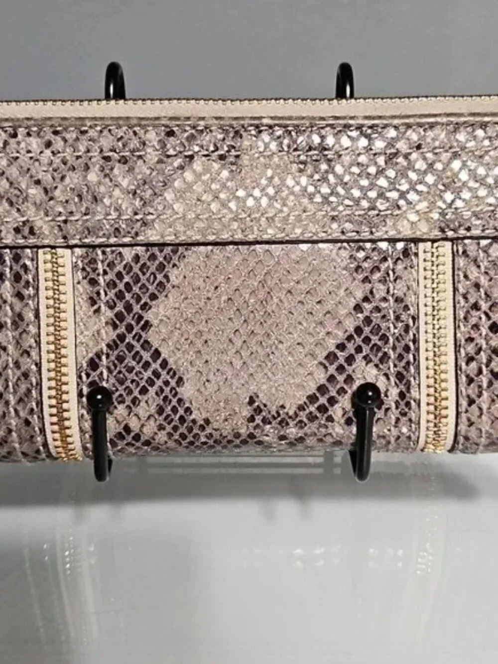 Michael Kors Taupe Snake Embossed Zip-Around Wallet with Gold Hardware